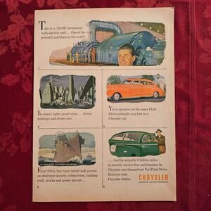 1945 Chrysler Fluid Drive WWII Vintage Print Ad Power Plant Ships Cars Life